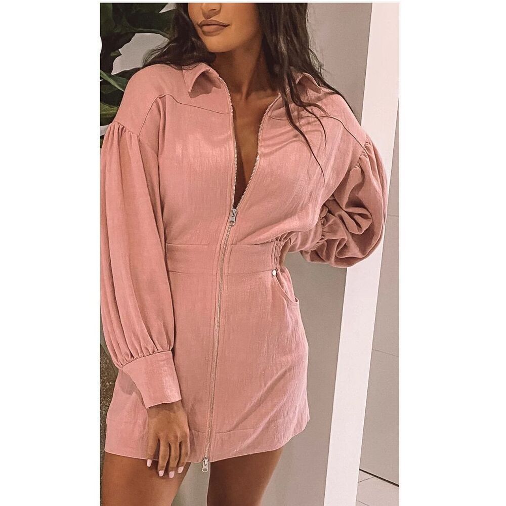 C/Meo Collective Womens Zip Clean Slate Long Sleeve Mini Dress Pink‎ Medium NWT